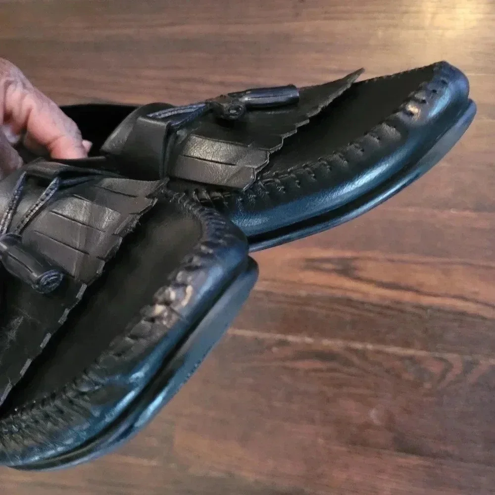 JOS A BANKS Men's black leather fringe tassels career preppy loafers shoes 12